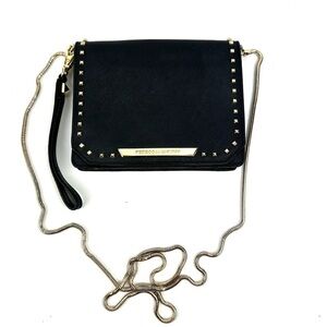 Rebecca Minkoff Shea Tech Crossbody Black Serafino Leather Gold Chain Studded